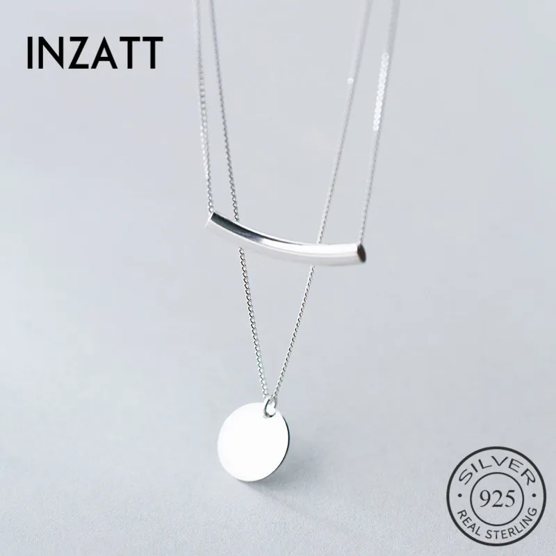 INZATT Real 925 Sterling Silver Double Chain Geometric Round Bent Pipe