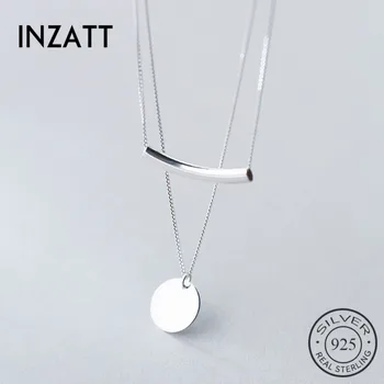 

INZATT Real 925 Sterling Silver Layer Chain Geometric Round Disc Bent Pipe Choker Pendant Necklace For Women Party FINE Jewelry
