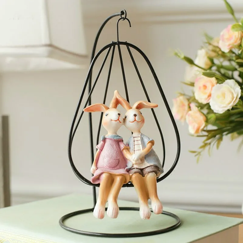 

Cute Resin Mushroom Burger Rabbit Rocking Chair Rabbit Home Furnishing Decoration Hanging Basket Rabbit Gift Rabbit Ornament