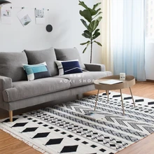 Ручная тканая Шерсть ковер черный и белый ромб геометрический узор нордическая гостиная спальня прикроватное покрывало, плед 160 см x 230 см