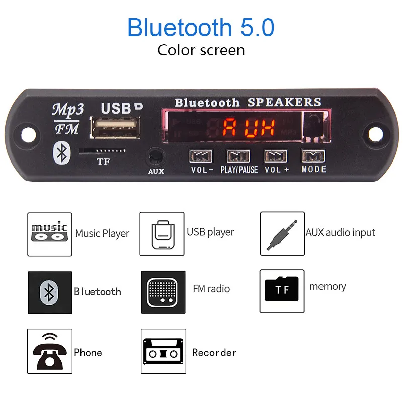 Bluetooth 5,0 MP3 декодер WMA WAV FLAC APE 12 в беспроводной аудио модуль цветной экран USB TF fm-радио с записью звонков - Цвет: color screen