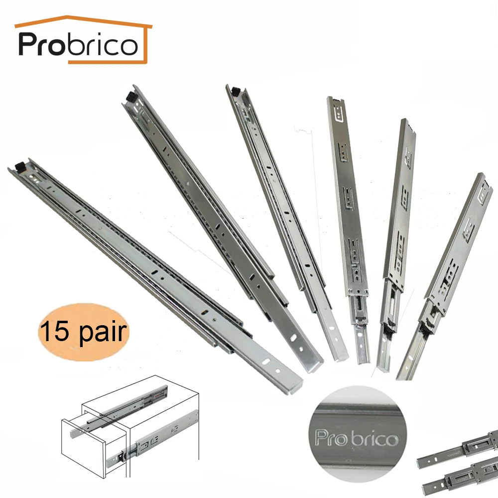 

Probrico Drwaer Slides 12"/14"/16"/18"/20"/22" Rail Full Extension Kitchen Furniture Cupboard Heavey Duty Drawer Slide 15 Pair