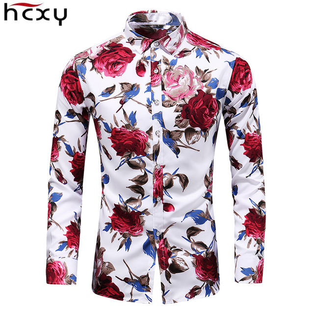 HCXY 2019 Spring Autumn Fashion Men’s Casual Shirt Men Long sleeve Floral Printing Shirts Male Slim fit Plus Size 6XL 7XL