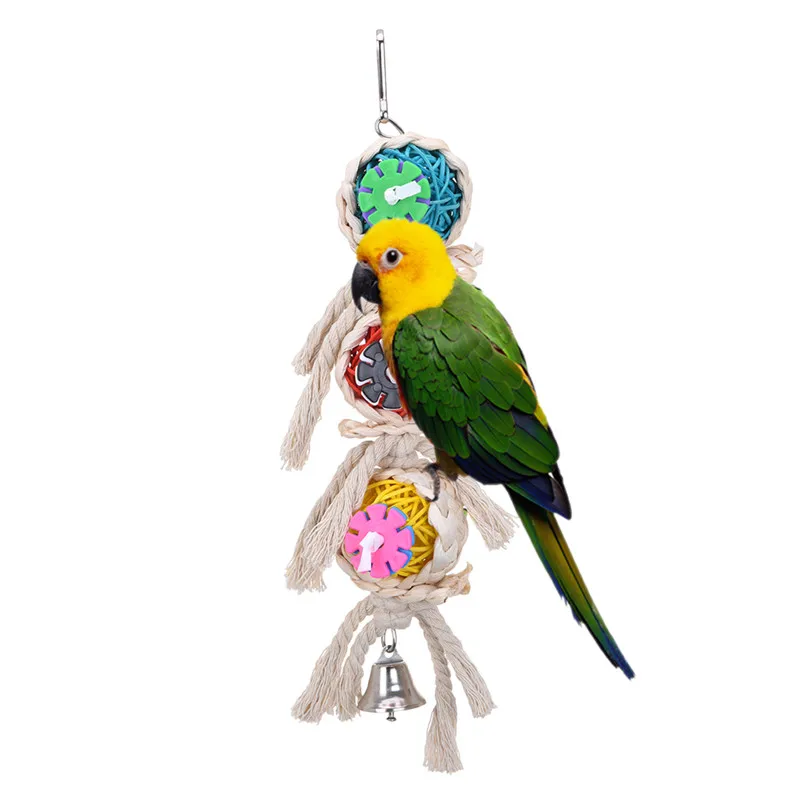 Wooden parrot toy beads rattan ball rope bird toy chewing swing parrot