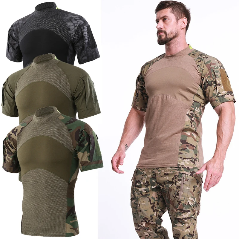 Новая спортивная мужская армейская зеленая тактическая футболка с коротким рукавом камуфляжная походная футболка охотничья базовая одежда для пейнтбола