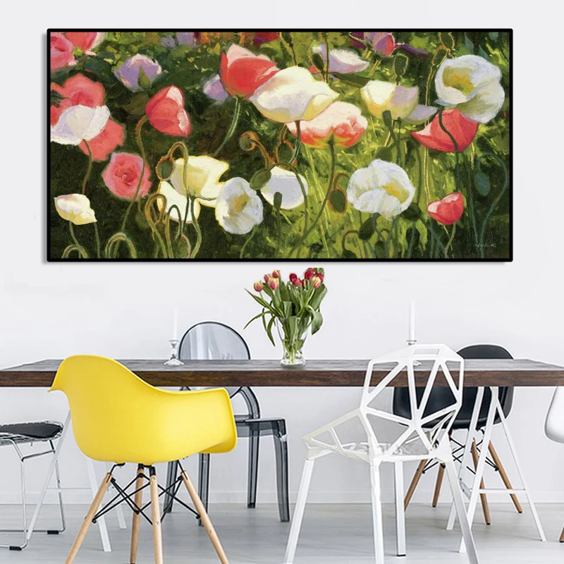 

Modern Flowers Oil Painting Posters and Prints Wall Art Canvas Painting Poppy Flower Picture for Living Room Home Decor No Frame