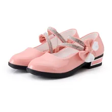 New Fashion 3 Colors Bowknot Kids Shoes Rhinestone Girls Princess Flats Spring Autumn Girls Hook & Loop Leather Flat Shoes