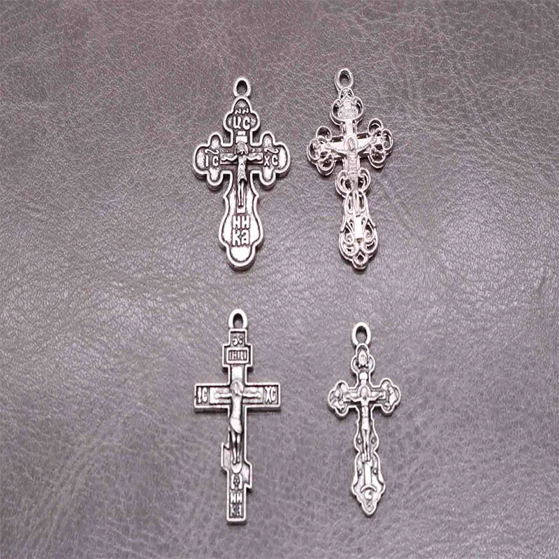 Браслет-медаль в стиле ретро с серебряным крестиком Христовым, религиозным и христианским крестом