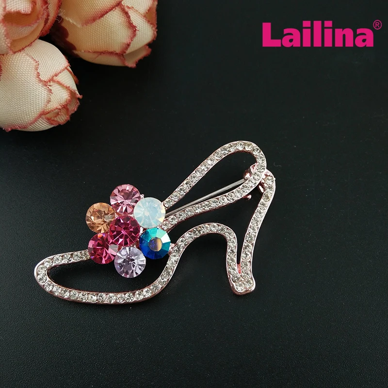 Buy 50pcs/lot Crystal High Heel Shoes Brooches Women