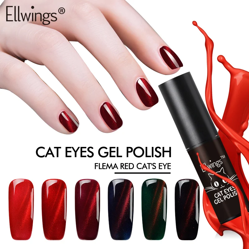 Ellwings 3D Cat Eyes Nail Gel Polish Red Colors Flame Cat Eye