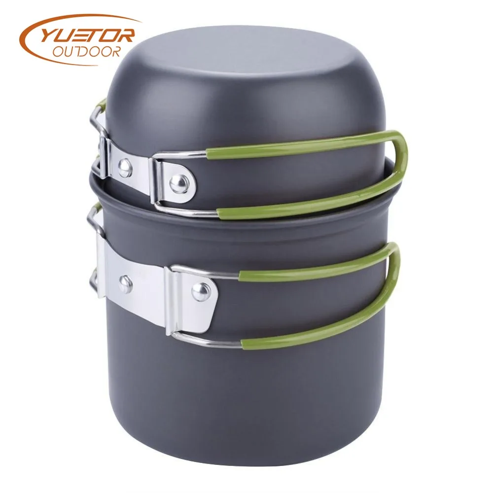

YUETOR OUTDOOR 2 PCS 1 SET Ultralight Aluminum Alloy Camping Pot Hiking Picnic Tourist Tableware Set Camping Trip Cookware