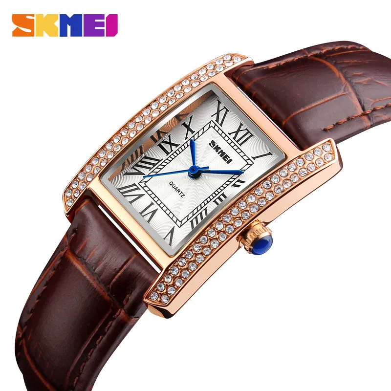 SKMEI 1281 кварцевые часы женские наручные часы модные повседневные часы с кожаным браслетом женские часы женские relogio feminino новинки - Цвет: gold brown