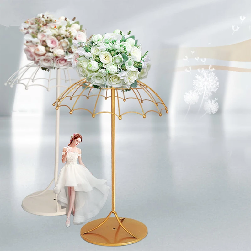 

New Wrought Iron Wedding Decor Umbrella Flower Ware Creative DIY Gold and white Flower Arrangement Props Home Decoration