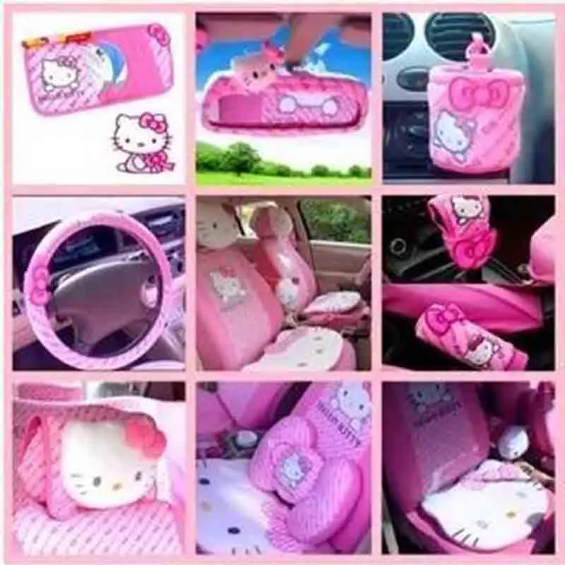 Hello Kitty Car Accessories Cute Cartoon KT Car Steering Wheel Cover