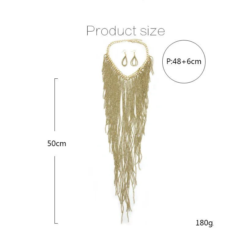 Новые этнические платья макси с длинной бахромой мульти Слои в богемном стиле Цепочки и ожерелья комплект преувеличенный бисерные, в стиле бохо прядь бусины Цепочки и ожерелья s Для женщин ювелирные изделия