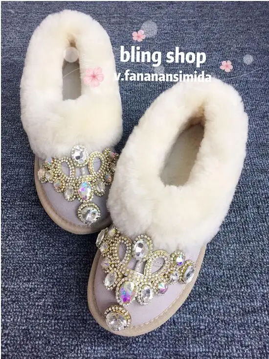 

Hand-studded snow boots women's winter new flat boots shorts leather fur one warm non-slip plus velvet peas shoes