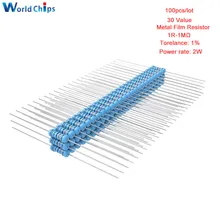 100 sztuk/partia 1% 2W 1R-1M Ω metalu rezystor z folii 1R 4.7R 10R 100R 220R 1K 2.2K 4.7K 6.8K 10K 22K 47K 100K 470K 1MΩ Ohm odporność na