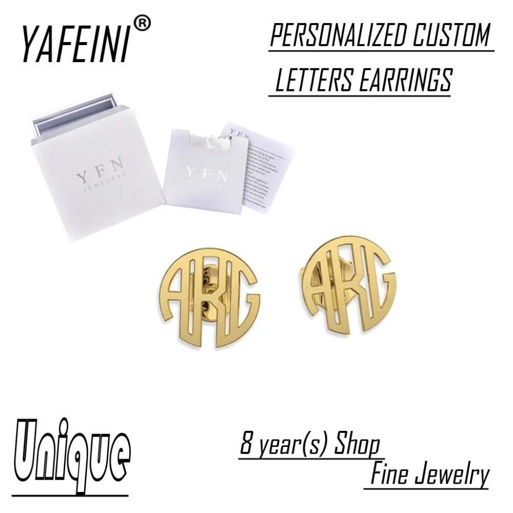 YAFEINI Brand Fine Jewelry Unique Custom Monogram Name Earrings 925 Sterling Silver Gift Box -in ...