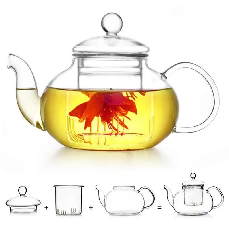 Прозрачное стекло цветочный чайник термостойкие чайники с заваркой для чайного листа Китайский кунг-фу заварочный чайник Кухня Офис Цветущий чай