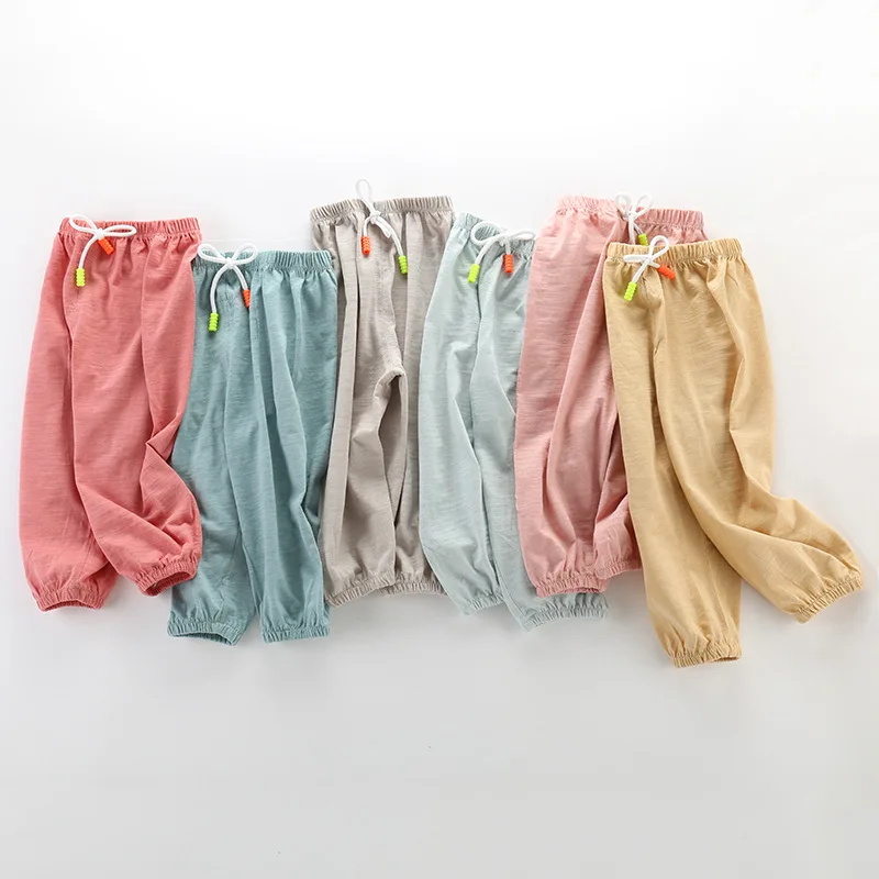 

2019 Infant summer pants Solid Breathable Cotton Baby trousers Boys Mosquito repellent trousers Drawstring Lantern Pants
