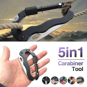 

5 In 1 Outdoor Survival Tools Multifunctional Carabiner Rock Climbing EDC Gear Knife Screwdriver Multitool Hook Hiking Camping