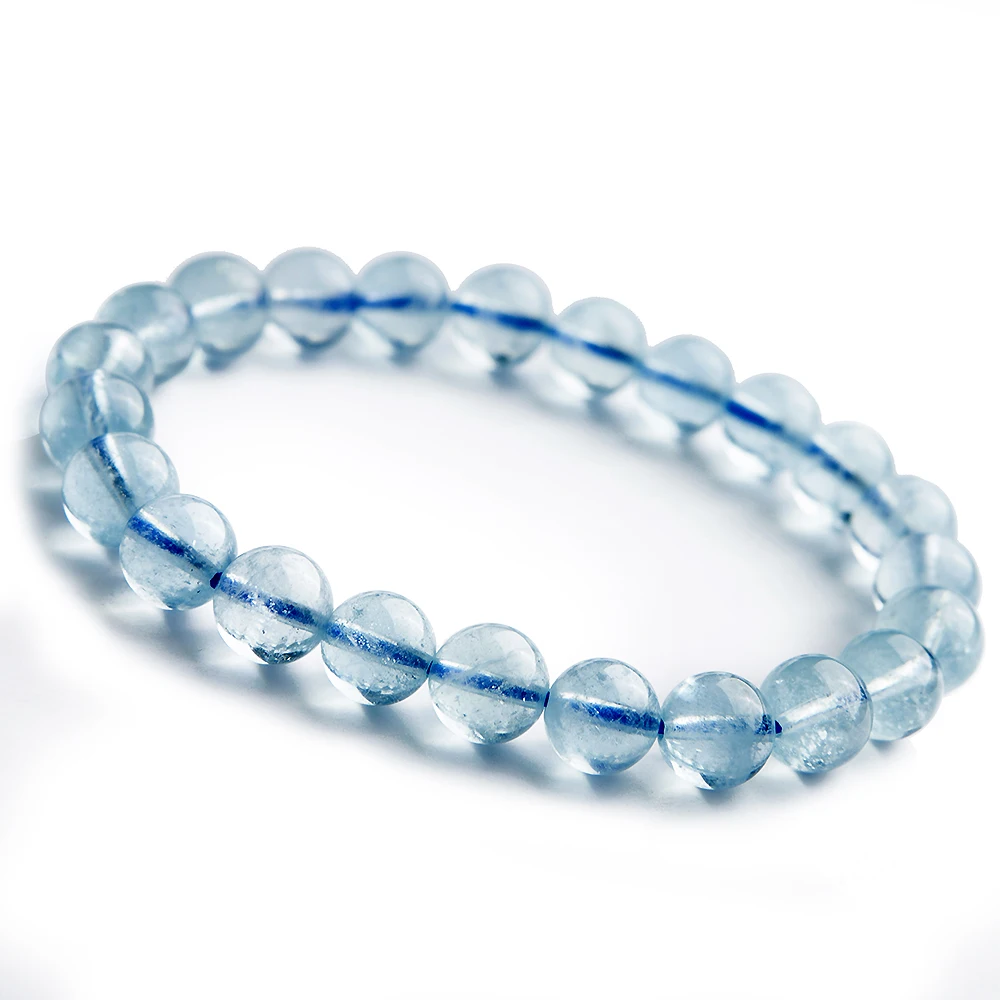 

Genuine Natural Blue Ice Aquamarine Bracelet 8mm Crystal Clear Round Beads Healing Stone Best Gift Fror Women Men AAAAA