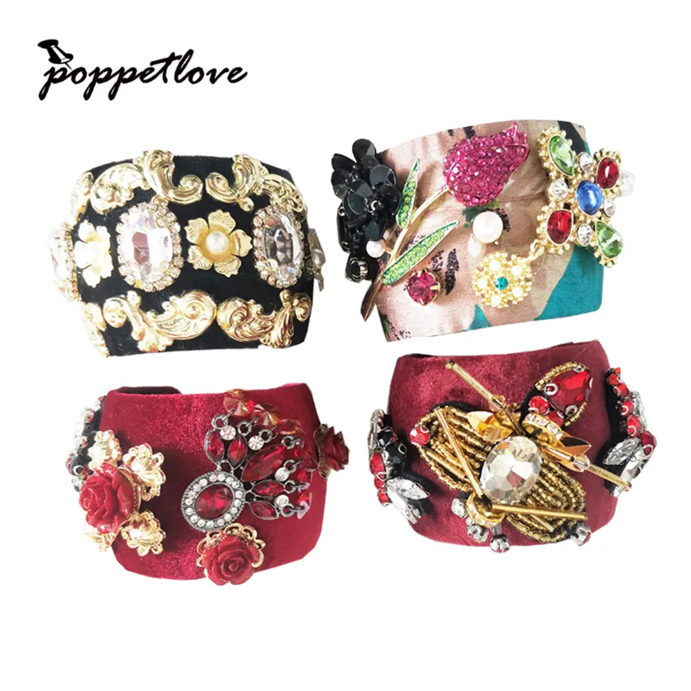 

Unique Nail Baroque Bracelet Full Crystals For Girls Women Openable Stainless Steel Cuff Bangles Love Jewelry