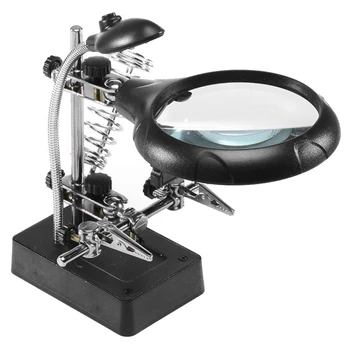 

Third Hand 5 LEDs Electronic Components Repair Auxiliary Clip 2.5x 7.5x 10x Magnifier Iron Stand with Power Adapter