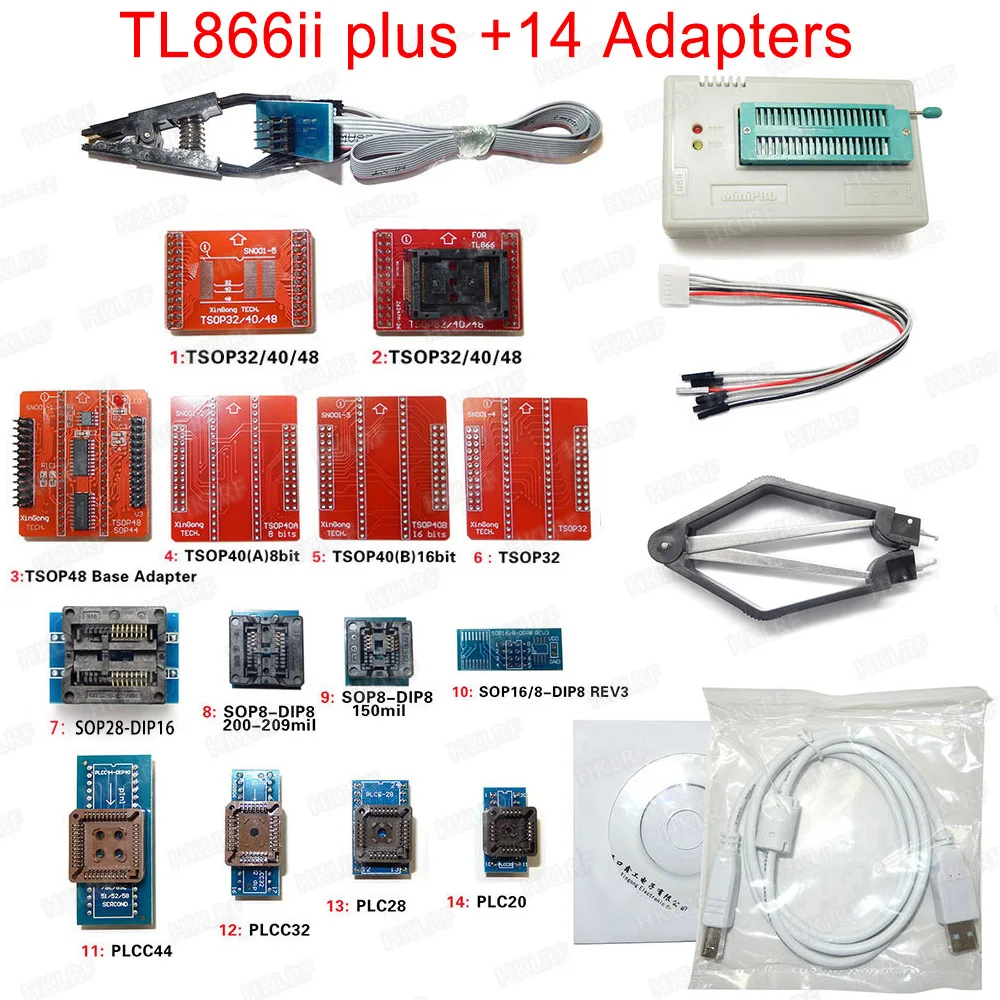 

100% Original TL866II PLUS Bios Programmer+14 Adapters Bios Flash EPROM EEPROM TSOP32/40/48 TSOP48 Better than TL866A TL866CS