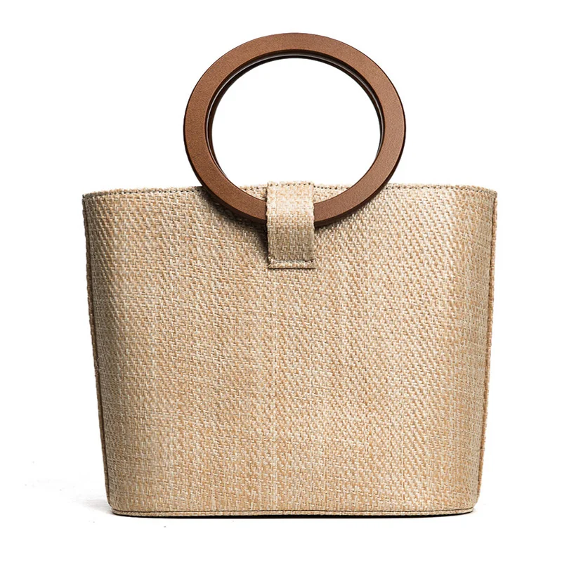 

2017 summer new Korean version of the straw wrapped wood ring handbag simple shoulder bag large capacity package