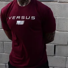 Мужская Спортивная Футболка для фитнеса, хлопковая футболка для бега и тренировок, мужская Тонкая футболка с круглым воротником и принтом, модная повседневная брендовая одежда