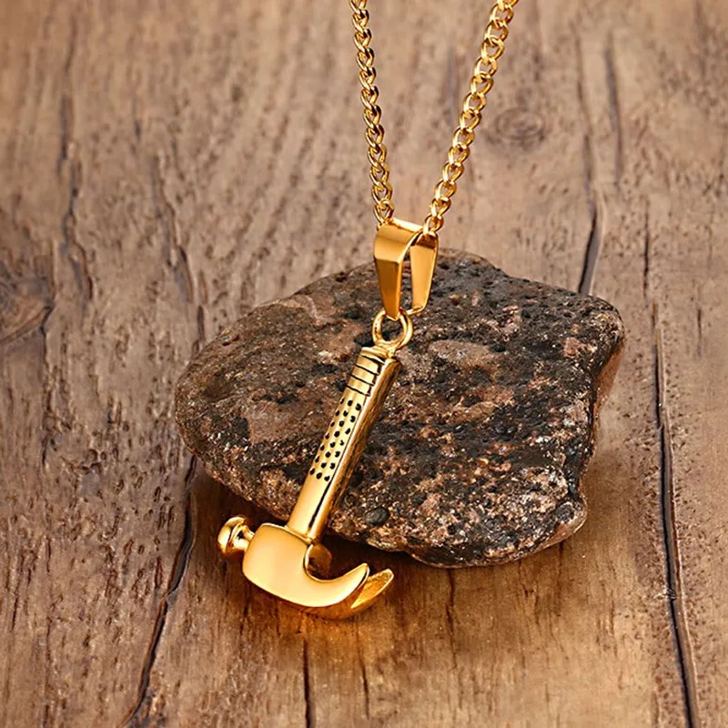 Unique Men's Necklaces Stainless Steel Craftsman Hammer Pendant