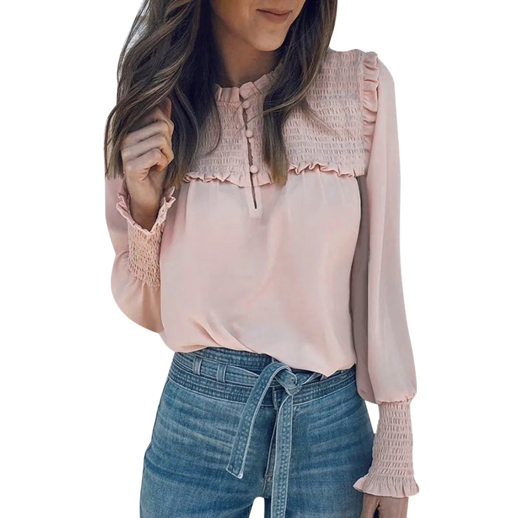

2019 Summer Modern Lady Women Ruffles Casual Pleated Loose Work Office Plus Size Blouse Tops