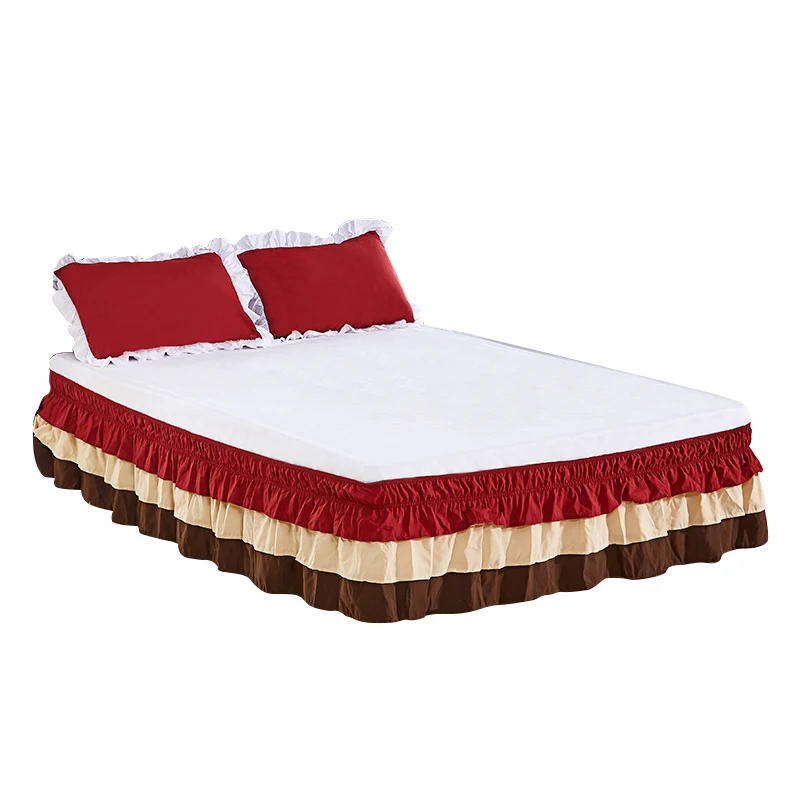 

Free shipping princess impact color three layers cake bed skirt without bed surface tightness bed apron elastic band bedspread
