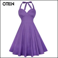 OTEN-Women-Sexy-Summer-Audrey-Hepburn-Style-Halter-Rockabilly-Vintage-Retro-50s-60s-Pin-up-Skater