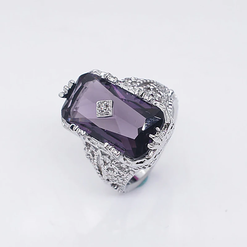 Bague Ringen, дизайн, Ретро стиль, прямоугольник, аметист, драгоценный камень, кольца для женщин, серебро 925, ювелирные изделия, вечерние, юбилей, хорошее ювелирное изделие
