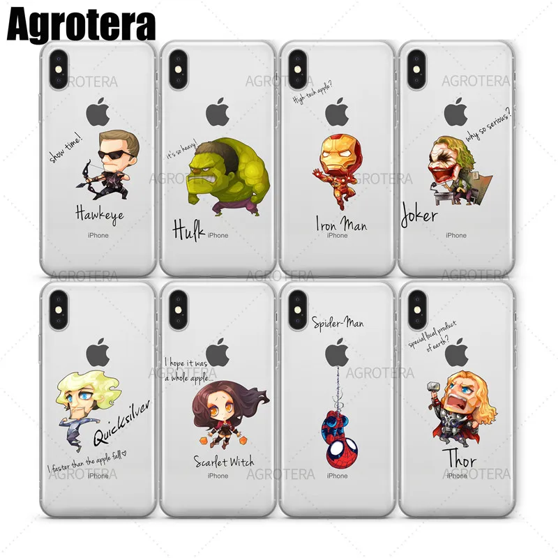 

Agrotera Black Widow Thor Hulk Catwoman Captain America Joker Spider-Man Clear TPU Case Cover for iPhone 5 5s SE 6 6s 7 8 Plus X