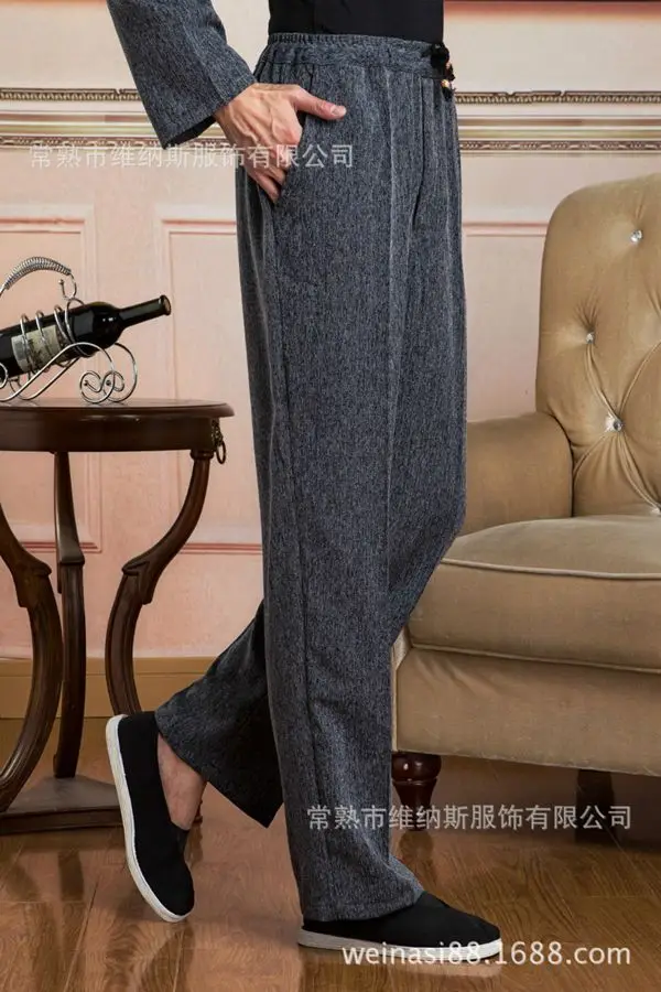 Лидер продаж Китайский Для мужчин кунг-фу льняные хлопковые брюки кунг-фу Брюки Тай Чи Брюки для девочек Wu брюки «Shu» Размеры M L XL XXL XXXL W42 - Цвет: dark gray