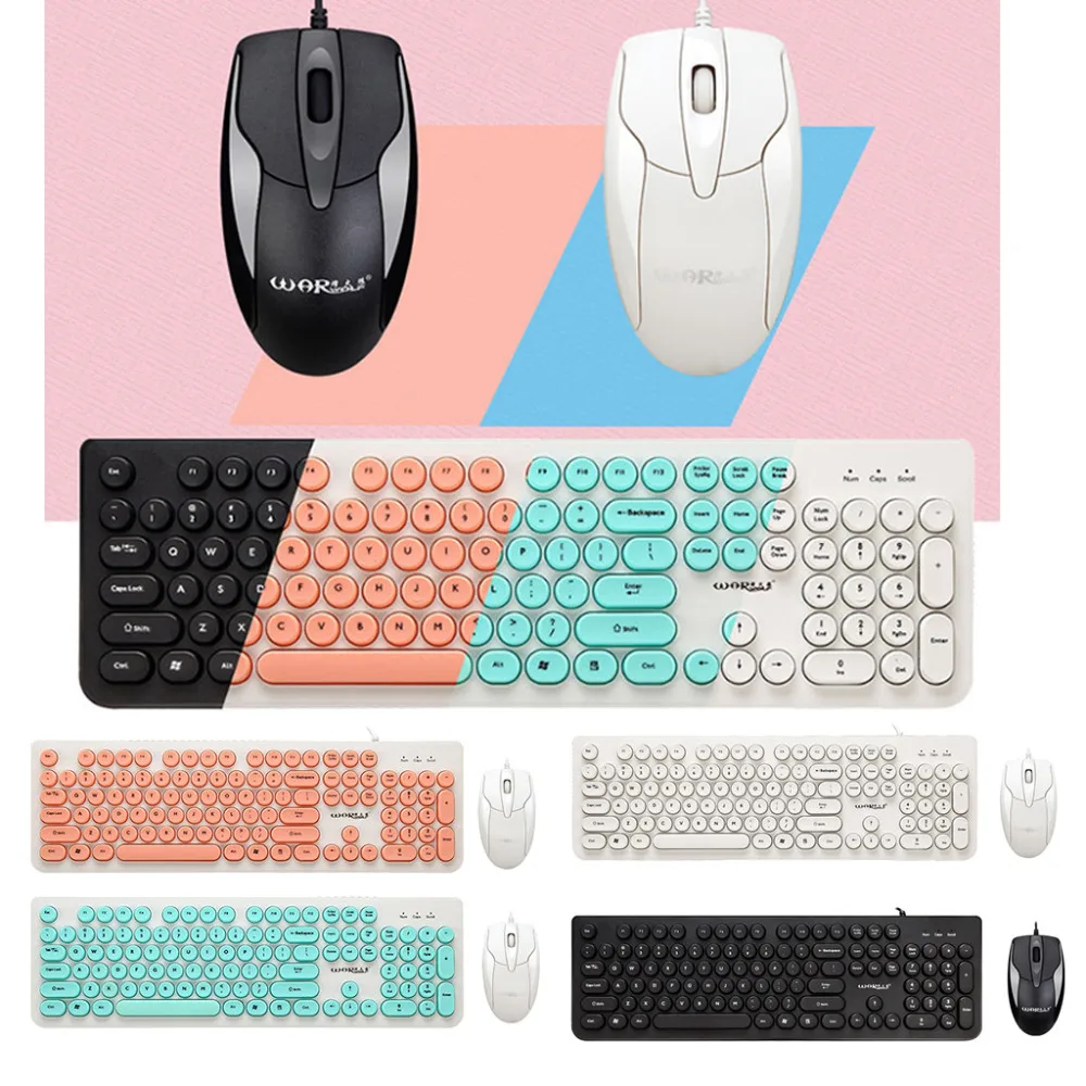 

2019 Stylish ergonomic design 104 keys Slim Multimedia USB Wired External Keyboard + Mouse For Notebook Laptop / PC Features