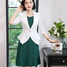 Новые стили, Модные Формальные Деловые костюмы с платьем и пиджаками, пальто для женщин, офисные профессиональные блейзеры с коротким рукавом