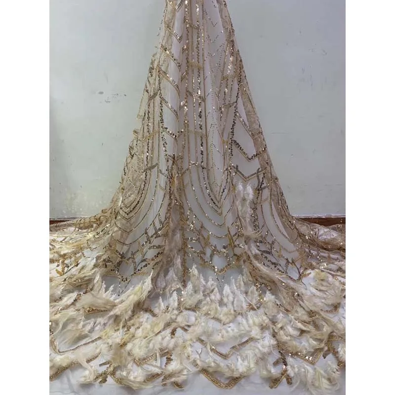 

African Lace Fabric 2019 High Quality Embroidered Lace French Bridal Fabric With feather Nigerian Tulle Mesh Lace Fabric An1-612
