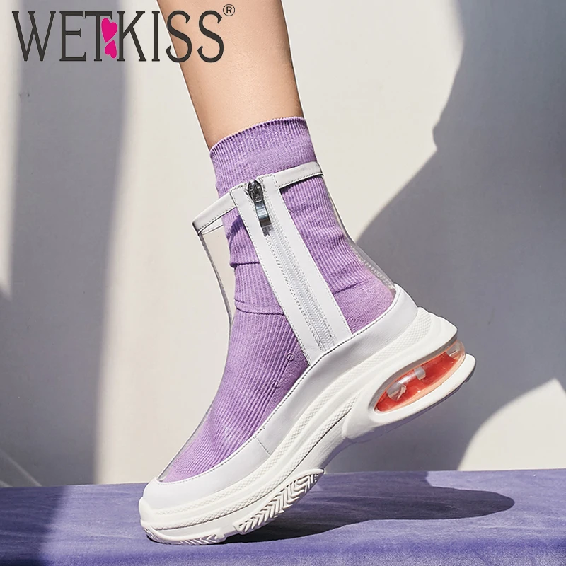 WETKISS/женские модные повседневные ботинки из ПВХ прозрачные на платформе лето