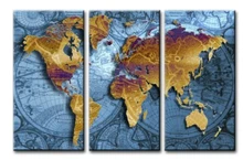 3 Panel Vintage World Map Canvas Painting Oil Painting Print On Canvas Home Decor Wall Art Wall Picture For Living Room