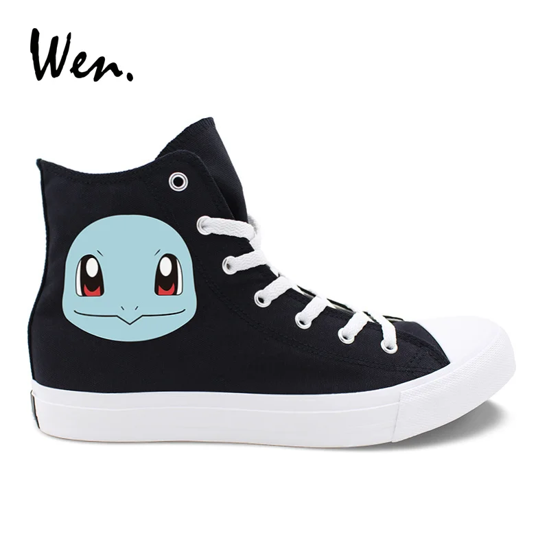 Wen Design Black Canvas Skateboard Shoes Anime Pokemon Squirtle High Top White font b Sneakers b