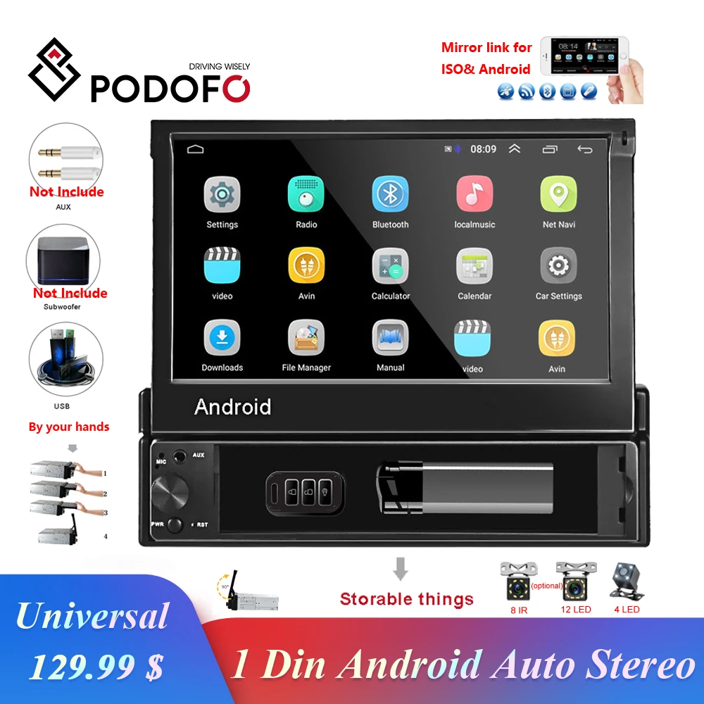 Podofo 1 din Android 8.1 GEHEN Quad-Core Auto DVD GPS Navigation-Player 7 ''Universal Auto Radio Wi
