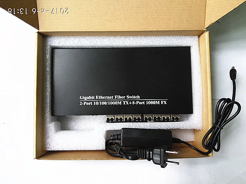 10 портовый гигабитный волоконный коммутатор с 2 портами RJ45 + 8 sfp сетевой 4 парой