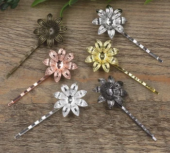 

Antique Bronze/Gold/Silver/Black Barrettes Hair Bobby Pin clip with 29mm Flower Tray,DIY Jewelry Finding Accessories 100pcs