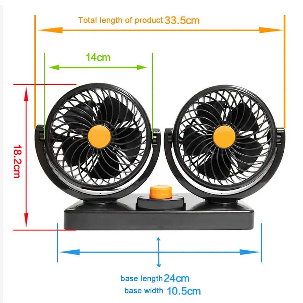 12 В 24 в портативный автомобильный мини электрический вентилятор с 2 головками, вращающийся на 360 градусов, низкий уровень шума, летний кондиционер, регулируемый автомобильный вентилятор воздушного охлаждения