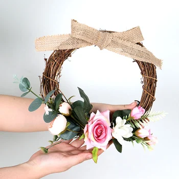 

10-Inch Artificial Rose Flower Garland Silk Roses Front Door Wreath Hanging Wedding Party Spring Decor