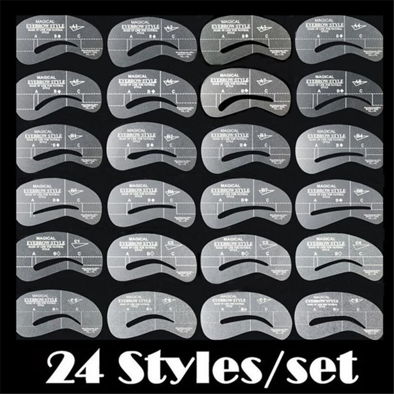 

USPS 24 Styles Top Quality Practical Eyebrow Shaping Stencils Grooming Kit Makeup Shaper Set Template Tool Drop Shipping